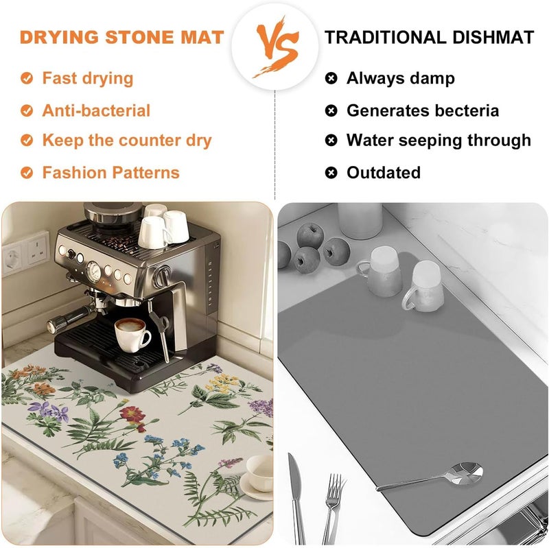 KASTWAVE Long term use design Dish Drying Mat for Kitchen Counter, 40x60 CM Dish Drying Pad with Non-slip Rubber Backed, Hide Stain Anti Absorbent for Kitchen Counter, Drying Mat for Coffee Machine Dish Rack Trendy natural assorted colors - Image 5