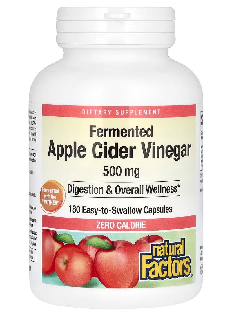 natural Factors Apple Cider Vinegar 500mg Dietary Supplement -180 Capsules