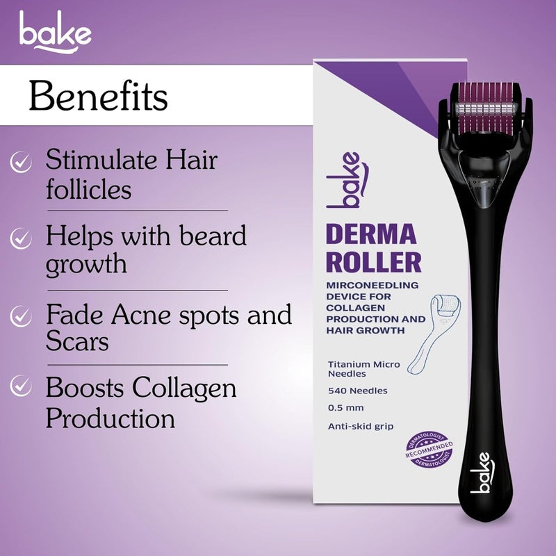 BAKE Derma Roller 05mm for Hair Growth with 540 Titanium Alloy Needles  Promotes Beard  Hair Growth  Reduces Acne Scars  For Face  Hair - Image 2