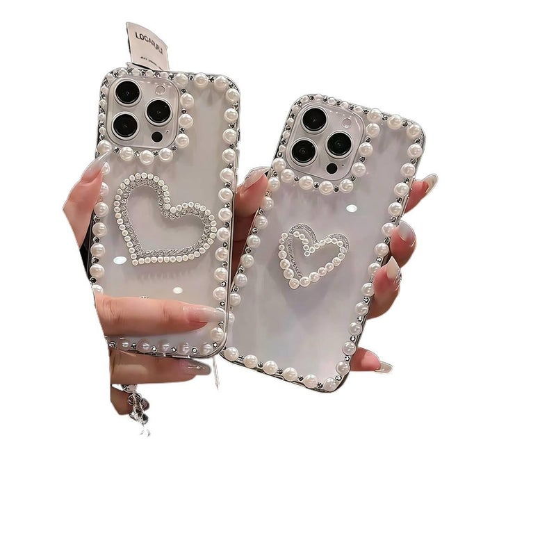 غطاء واقي | نقش قلب | لـ iPhone 13 | شفاف TPU | حافة لؤلؤية - Image 5
