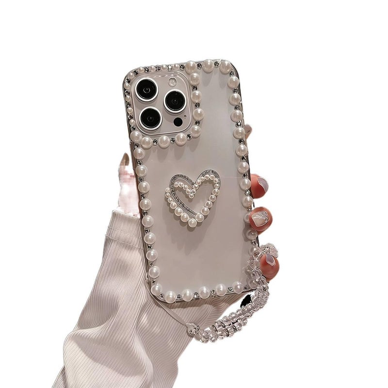 غطاء واقي | نقش قلب | لـ iPhone 13 | شفاف TPU | حافة لؤلؤية - Image 2
