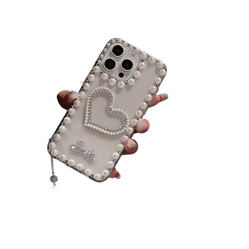 غطاء واقي | نقش قلب | لـ iPhone 13 | شفاف TPU | حافة لؤلؤية - Image 3