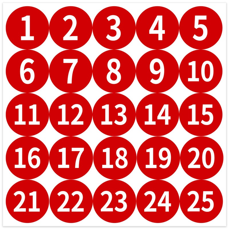 LUHIMO 1-25 Circle Numbered Vinyl Stickers,Anti-Fading Waterproof 1 in Self Adhesive Die Cut Consecutive Number Vinyl Decal,Production and Fitness Equipment Flexible Small 1-10 Number Stickers （Red） - Image 1