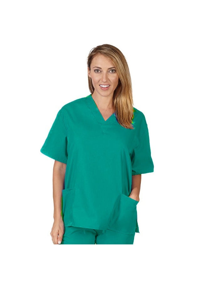 Loquat Womens Medical Scrubs Single Top Medical Uniform Single Printed Top Peacock Green - Image 1