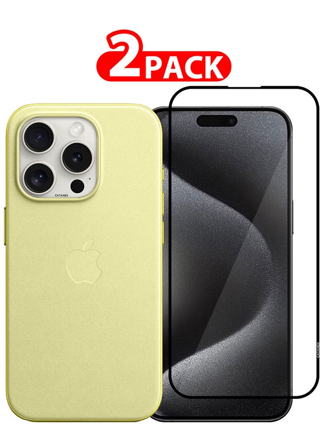 CATANES - 2 Packs For iPhone 15 Pro Max Case and Screen Protector FineWoven Case with MagSafe Durable and Heavy Protection Yellow - Image 1