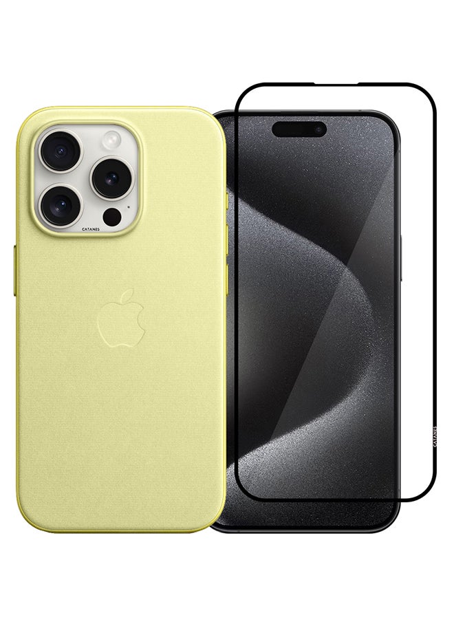 CATANES - 2 Packs For iPhone 15 Pro Max Case and Screen Protector FineWoven Case with MagSafe Durable and Heavy Protection Yellow - Image 1