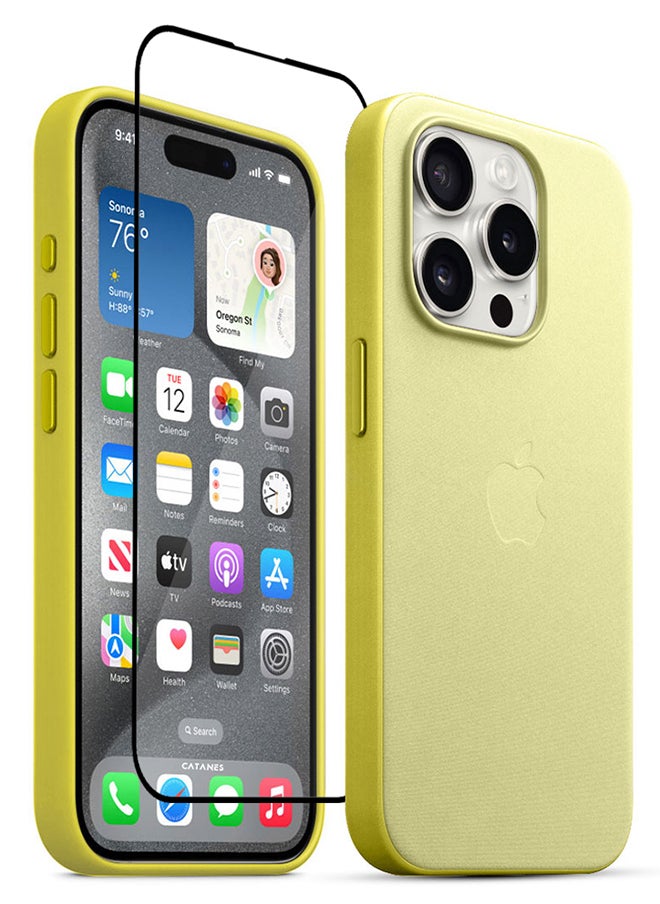 CATANES - 2 Packs For iPhone 15 Pro Max Case and Screen Protector FineWoven Case with MagSafe Durable and Heavy Protection Yellow - Image 1