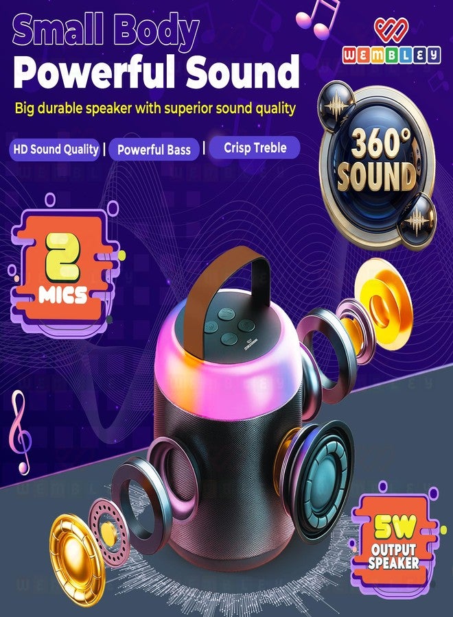 Wembley Bluetooth Karaoke Speaker Set | Speaker with Two Wireless Microphones | HD Sound with 6 Sound Modes | 5W Output Speaker | Birthday Gift for Kids and Adults (Cylindrical, Black) - Image 5