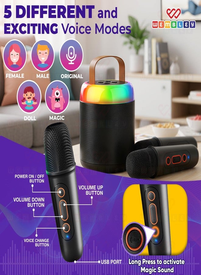 Wembley Bluetooth Karaoke Speaker Set | Speaker with Two Wireless Microphones | HD Sound with 6 Sound Modes | 5W Output Speaker | Birthday Gift for Kids and Adults (Cylindrical, Black) - Image 4