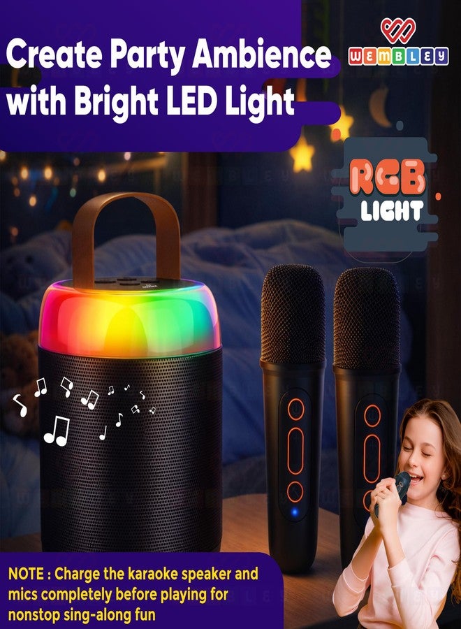Wembley Bluetooth Karaoke Speaker Set | Speaker with Two Wireless Microphones | HD Sound with 6 Sound Modes | 5W Output Speaker | Birthday Gift for Kids and Adults (Cylindrical, Black) - Image 3