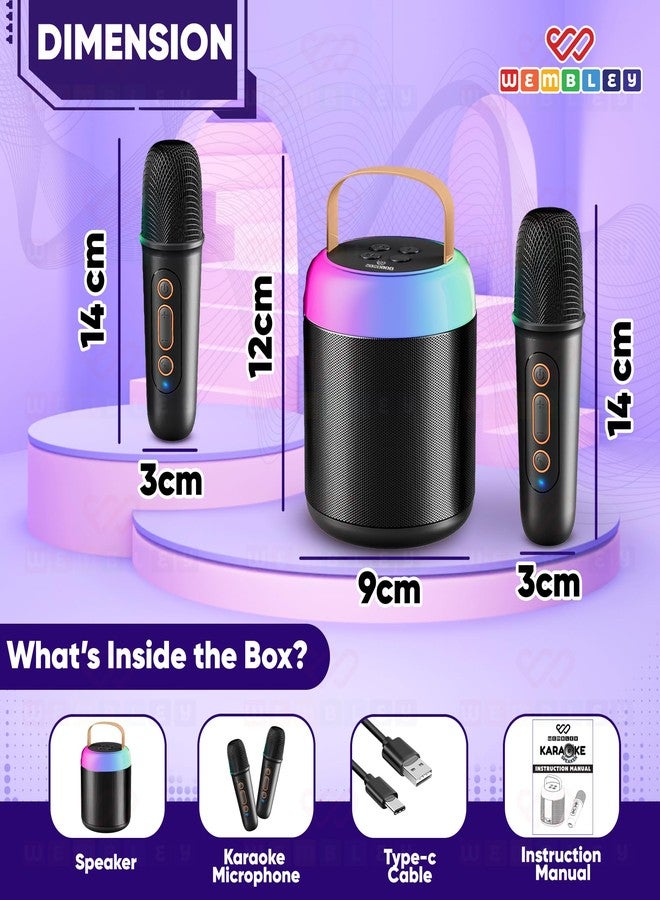 Wembley Bluetooth Karaoke Speaker Set | Speaker with Two Wireless Microphones | HD Sound with 6 Sound Modes | 5W Output Speaker | Birthday Gift for Kids and Adults (Cylindrical, Black) - Image 2