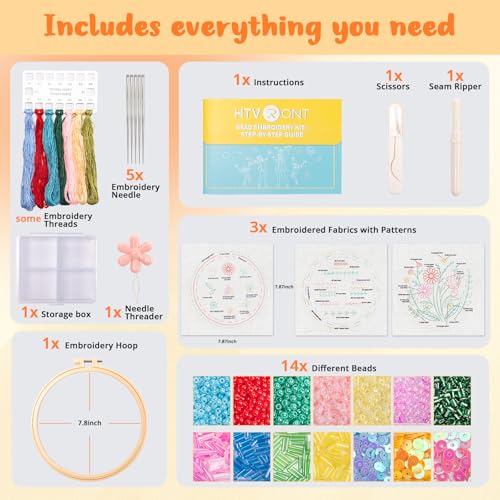 HTVRONT Bead Embroidery Kit for Beginners 3 Sets Bling Bling Bead Embroidery Kit with Step by Step Stitch Video & Instructions, Three-Dimensional Starter Embroidery Set with 19 Stitches for Gift - Image 4