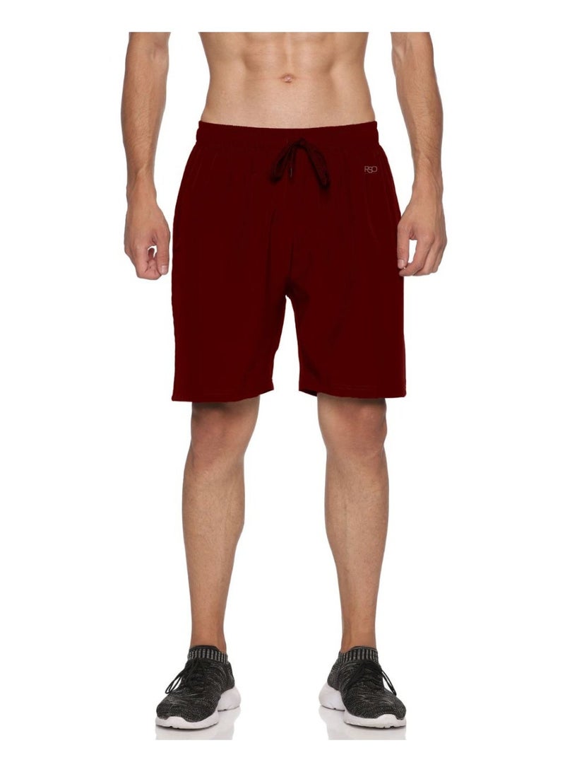 RSO Outfits Men's Polyester Solid Sports Casual Shorts -Maroon - Image 1