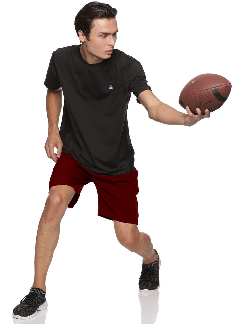 RSO Outfits Men's Polyester Solid Sports Casual Shorts -Maroon - Image 4