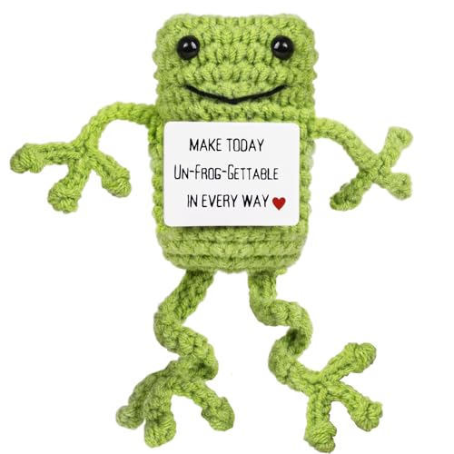 Maziky Funny Positive Frogs Mini Crochet Frogs with Positive Affirmations Cards for Inspirational Novelty Gifts and Party Decorations - Image 1