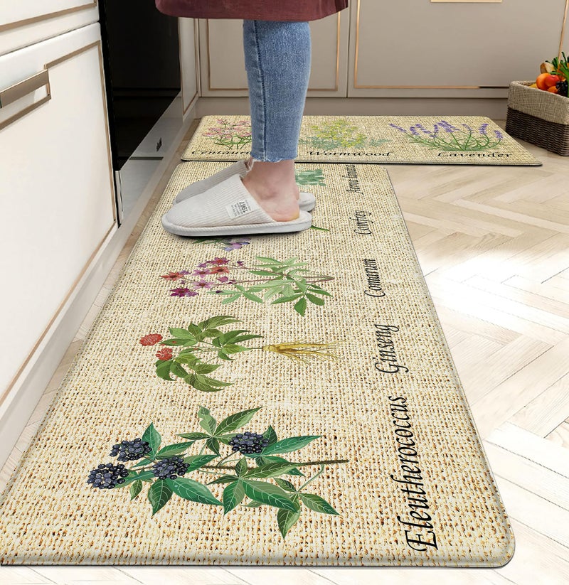 chiinvent Kitchen Mats for Floor Cushioned Anti Fatigue Mats for Kitchen Floor Green Farmhouse Kitchen Floor Mat Memory Foam Kitchen Rugs Sets of 2 173x28  173x47 04 inches