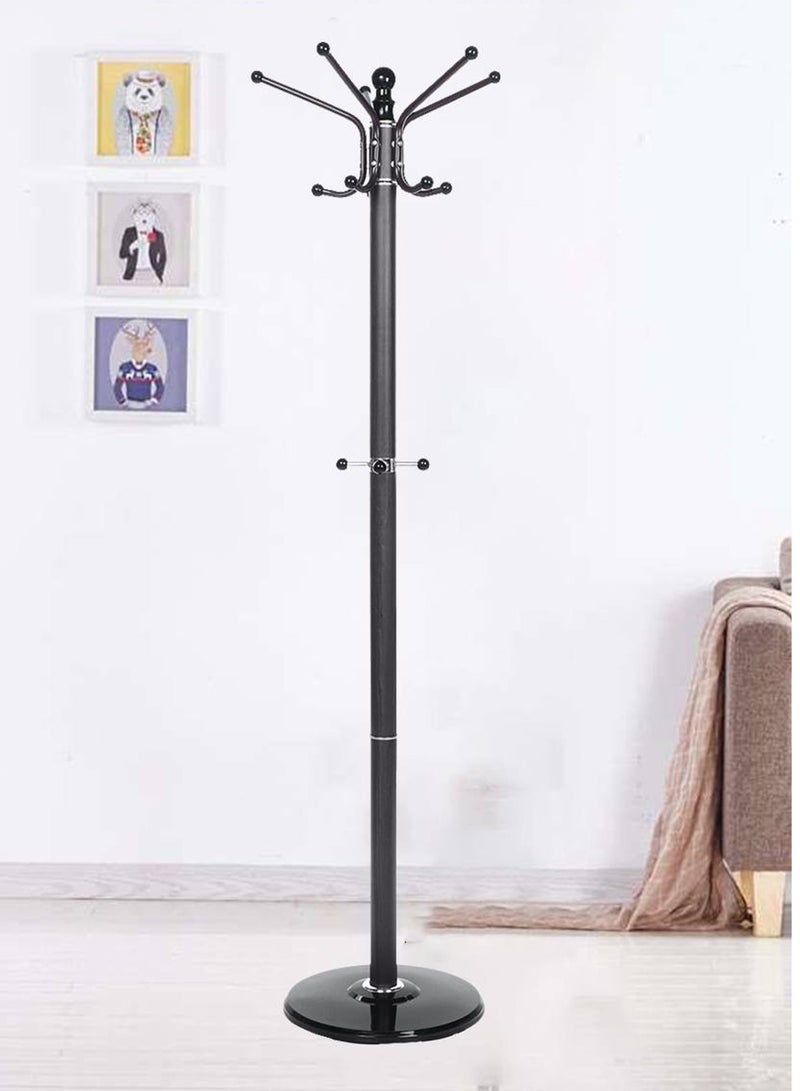 Cloths Coat Rack Hanger Stand with Round Support Base for Coat, Pent, Shirt, Jackets, Hat Hanger Stand, Organizer Rack Made Metal Steel for office Black 