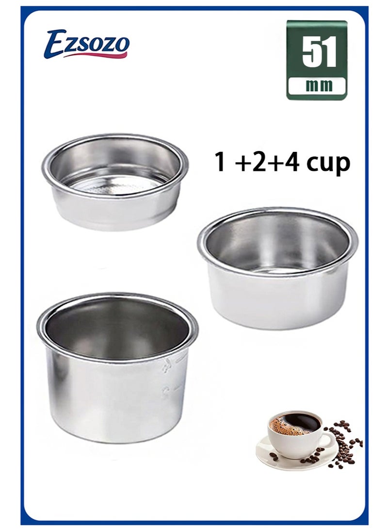 EZSOZO 51mm Coffee Filter Basket， Stainless Steel Reusable Coffee Machine Filter Accessory， Single/Double/Four Cup Single-Wall Coffee Pressurized Porous Filter - Image 1