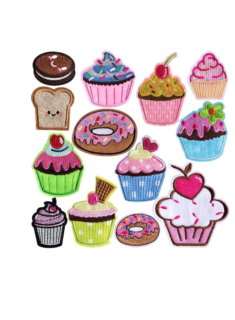 Zikra Embroidered Patches 13 Pcs Cupcake Shape Patches Colourful Iron on Patches for Clothing Jackets Bags DIY Sweet Embroidery Patches Cute Sewing Craft Decoration for Jackets Hats Backpacks Jeans - Image 1