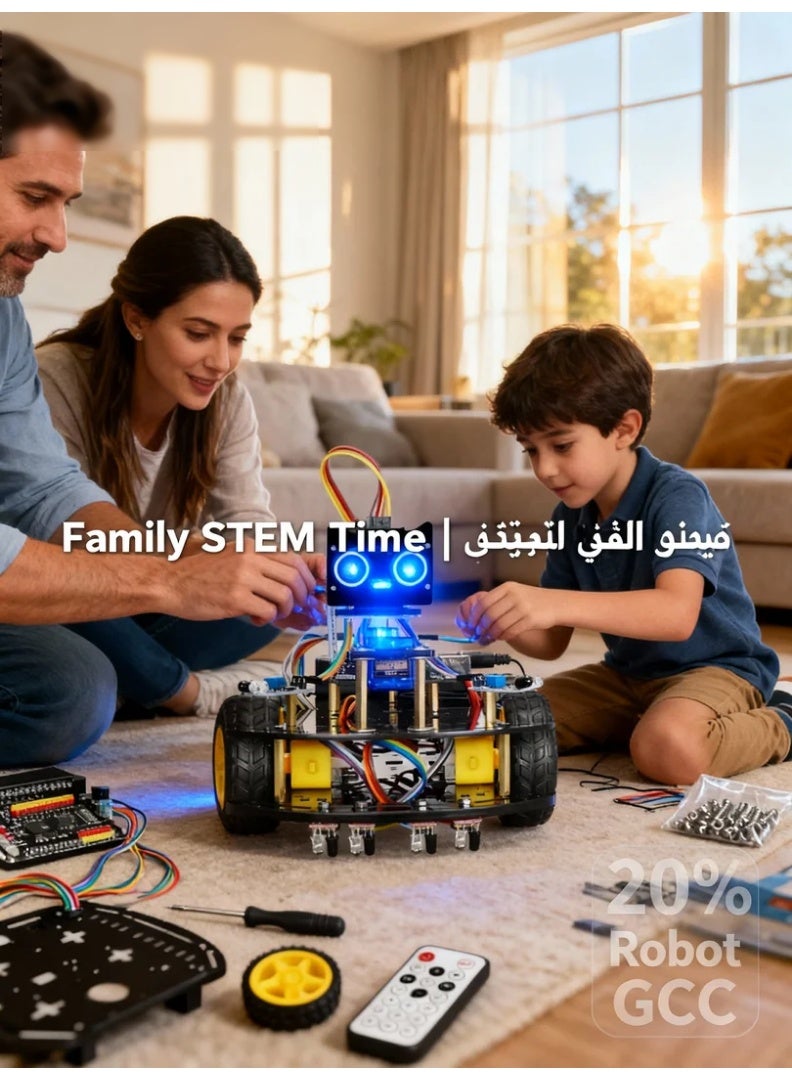 STEM Robotics & Maker Kit – AI Programmable Robot Car with Omnidirectional Mecanum Wheels, Ultrasonic Sensors & Infrared Line Tracking – Compatible with Arduino