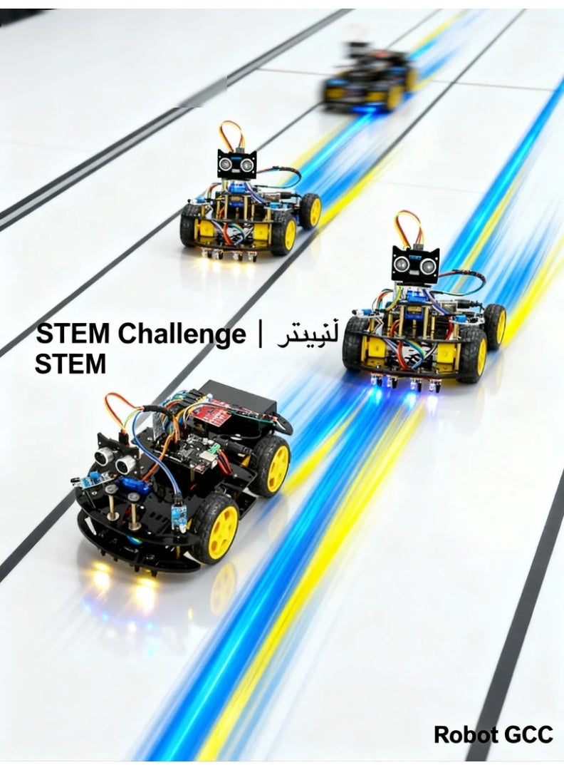 STEM Robotics & Maker Kit – AI Programmable Robot Car with Omnidirectional Mecanum Wheels, Ultrasonic Sensors & Infrared Line Tracking – Compatible with Arduino