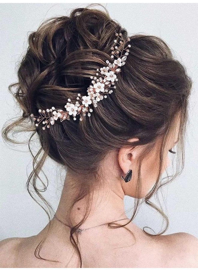 GORAIS Flower Bride Wedding Hair Vine Crystal Bridal Headpieces Pearl Hair Accessories For Women And Girls (C-Rose Gold) - Image 4