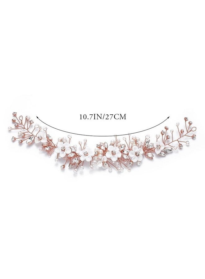 GORAIS Flower Bride Wedding Hair Vine Crystal Bridal Headpieces Pearl Hair Accessories For Women And Girls (C-Rose Gold) - Image 5