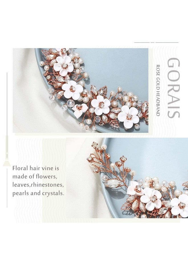 GORAIS Flower Bride Wedding Hair Vine Crystal Bridal Headpieces Pearl Hair Accessories For Women And Girls (C-Rose Gold) - Image 3