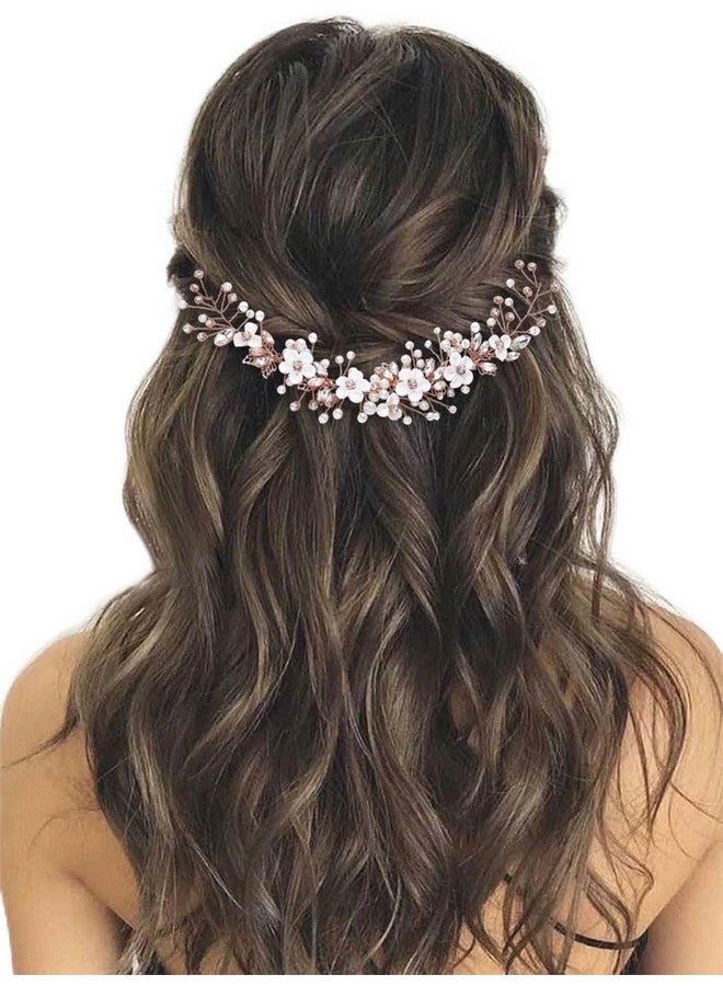 GORAIS Flower Bride Wedding Hair Vine Crystal Bridal Headpieces Pearl Hair Accessories For Women And Girls (C-Rose Gold) - Image 1