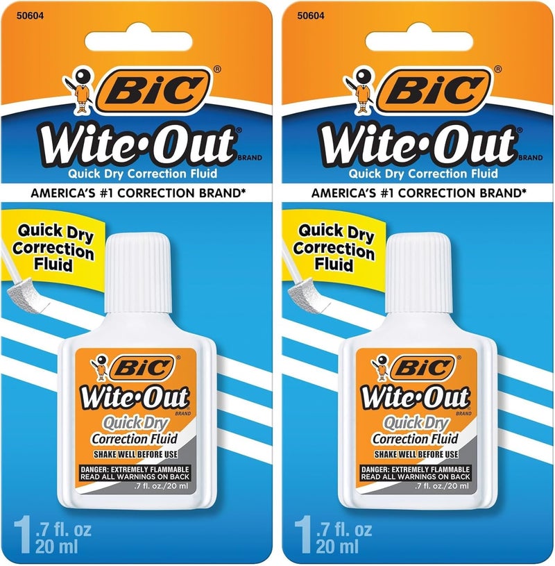Bic Wite-Out Correction Fluid, White, 20mL | Quick Dry | Easy Application | 2-Pack - Image 1