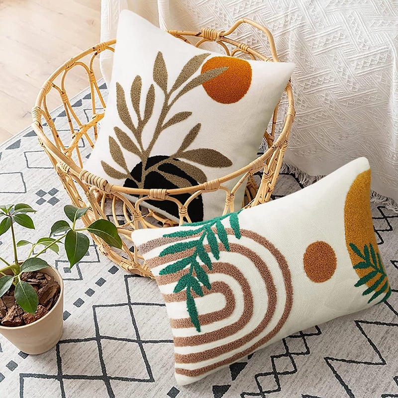 Merrycolor Boho Pillow Covers 20x20 Tufted Mid Century Modern Throw Pillow Covers Abstract Leaf Pillow Cover Aesthetic Boho Pillows Decorative Large Pillows for Couch Bed Sofa Living Room 1PC - Image 5