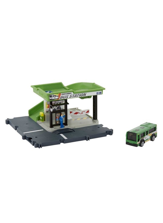 MATCHBOX Matchbox Bus Station Track for Toy Cars Includes 1 Vehicle, Gift for Kids +3 Years Old (Mattel HDL08)  - Image 1