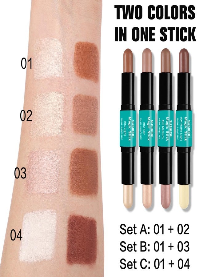 SUSIKEKI Contour Stick, 2Pcs Dual-Ended Highlighter Makeup Pen & Contouring Stick for Face Shaping, Long Lasting Waterproof Cream Bronzer & Highlight Sticks Make Up Kit for All Skin Tones (01# + 04#) - Image 2