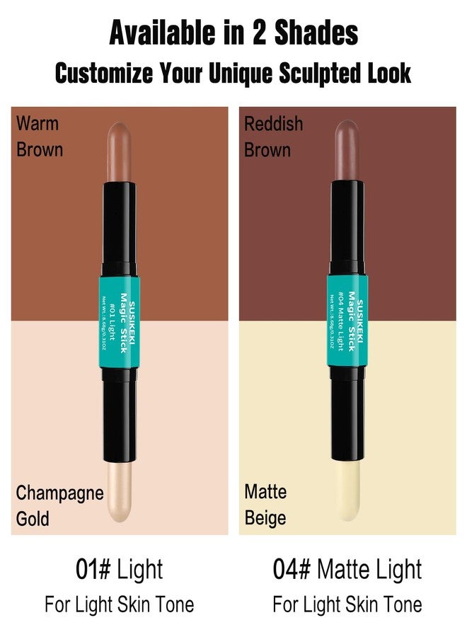 SUSIKEKI Contour Stick, 2Pcs Dual-Ended Highlighter Makeup Pen & Contouring Stick for Face Shaping, Long Lasting Waterproof Cream Bronzer & Highlight Sticks Make Up Kit for All Skin Tones (01# + 04#) - Image 3