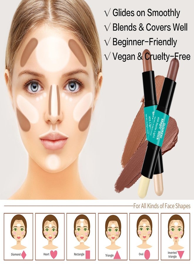 SUSIKEKI Contour Stick, 2Pcs Dual-Ended Highlighter Makeup Pen & Contouring Stick for Face Shaping, Long Lasting Waterproof Cream Bronzer & Highlight Sticks Make Up Kit for All Skin Tones (01# + 04#) - Image 4