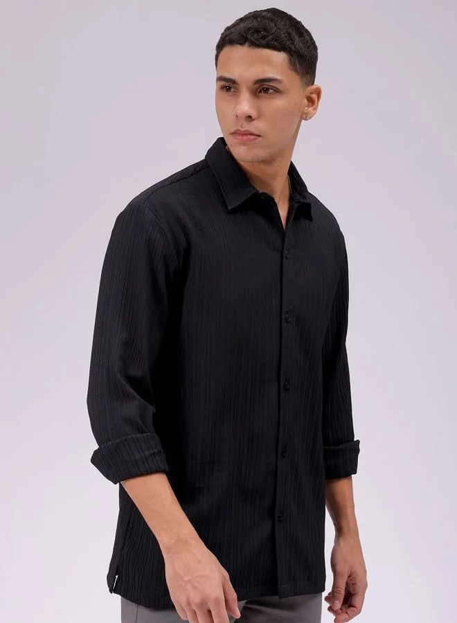 The Indian Garage Co Men Relaxed Fit Solid Full Sleeves Cutaway Collar Resort Wear Shirt