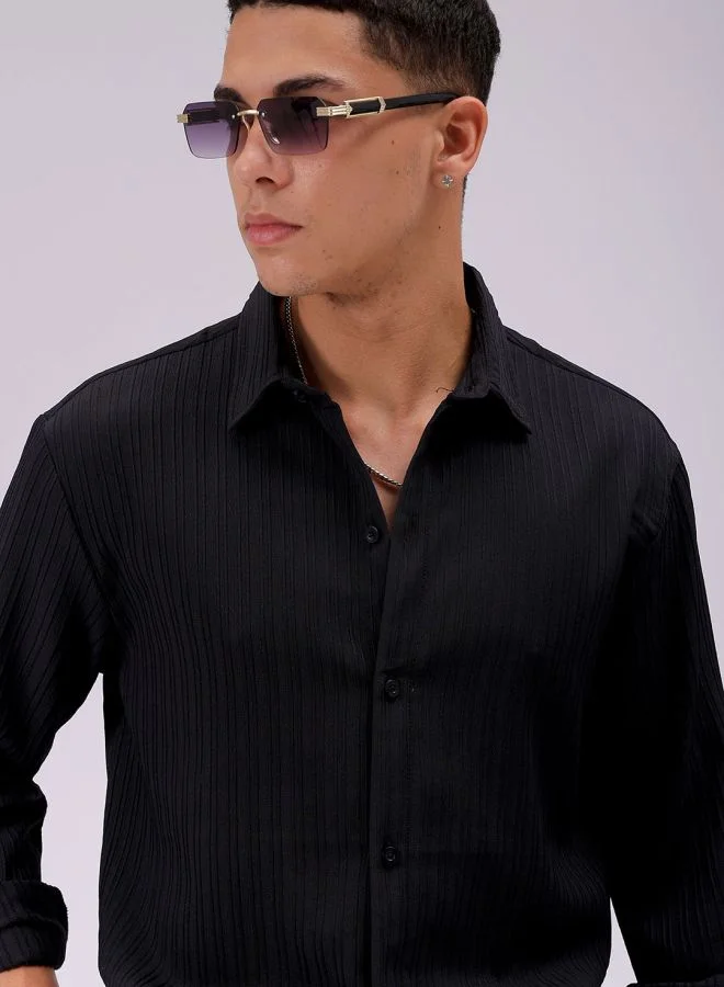 The Indian Garage Co Men Relaxed Fit Solid Full Sleeves Cutaway Collar Resort Wear Shirt