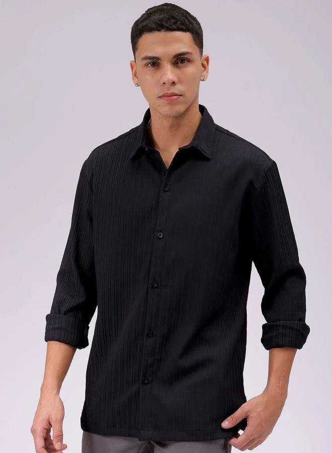 The Indian Garage Co Men Relaxed Fit Solid Full Sleeves Cutaway Collar Resort Wear Shirt