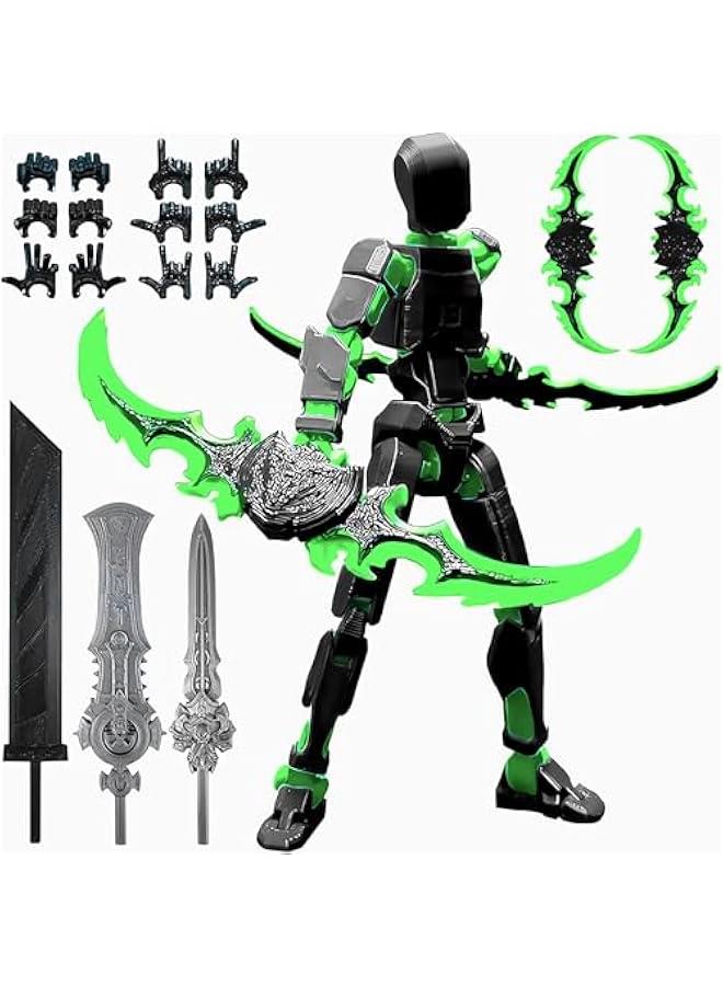 T13 (Assembly Completed) 3D Printed Action Figure,Dummy 13 Robot Action Figure, T13 Collectible Action Figure Articulated, for Collectors Desktop Decorations, muñeco de acción (Black Green) - Image 1