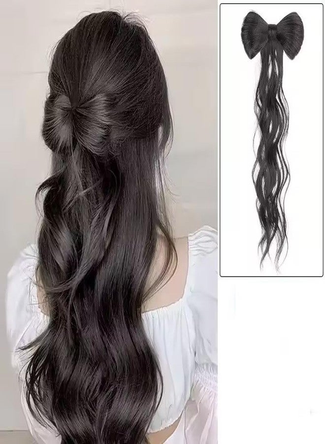 ريتزكارت وصلة شعر على شكل فيونكة على شكل ذيل حصان للنساء والفتيات، نصف مربوطة، فيونكة شعر صناعية، مشبك شعر، إكسسوارات شعر لطيفة للأطفال، للاستخدام اليومي، مظهر طبيعي (قطعة واحدة) (بني داكن) - Image 1
