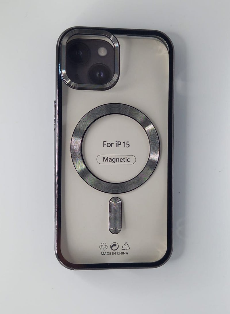Undefined Transparent Black IPhone 15 Back Cover With Wireless Charger 