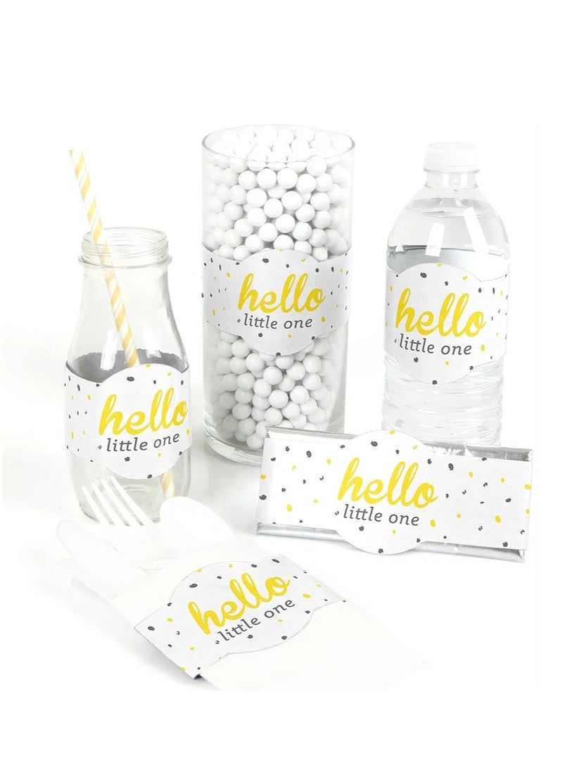 Hello Little One - أصفر ورمادي - لوازم الحفلات التي يمكنك صنعها بنفسك - هدايا وديكورات لحفلات استقبال المولود الجديد - مجموعة - Image 1