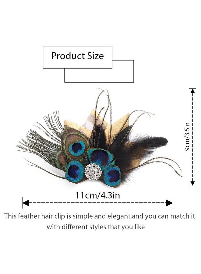 GENBREE Peacock Feather Hair Clip Crystal Gatsby Headpiece Cocktail Hair Accessories For Women And Girls (Pattern 1)  - Image 4