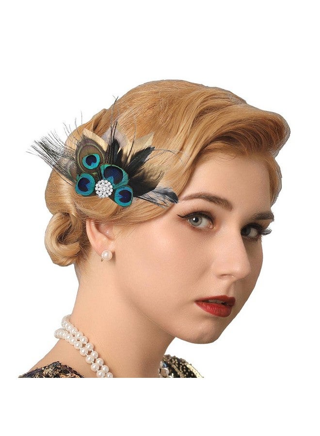 GENBREE Peacock Feather Hair Clip Crystal Gatsby Headpiece Cocktail Hair Accessories For Women And Girls (Pattern 1)  - Image 5