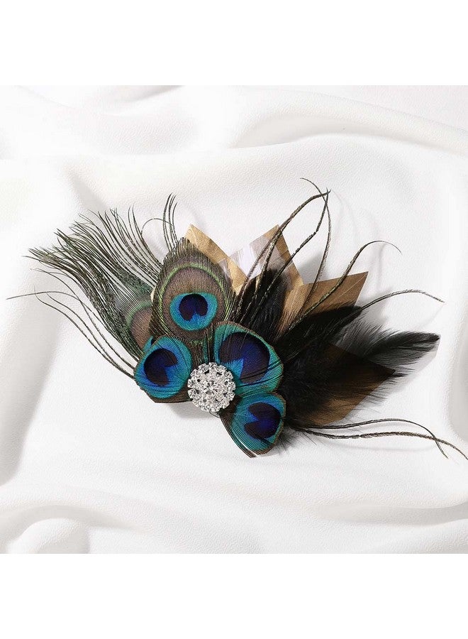 GENBREE Peacock Feather Hair Clip Crystal Gatsby Headpiece Cocktail Hair Accessories For Women And Girls (Pattern 1)  - Image 2