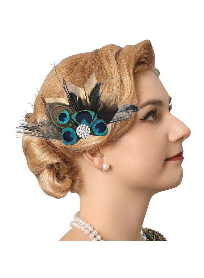 GENBREE Peacock Feather Hair Clip Crystal Gatsby Headpiece Cocktail Hair Accessories For Women And Girls (Pattern 1)  - Image 3