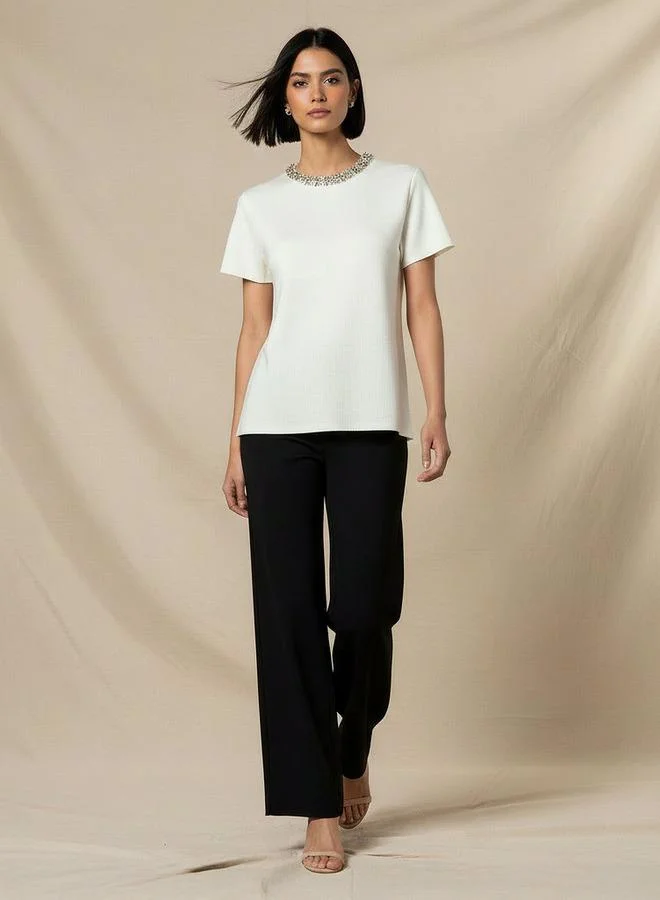 Iconic IVORY Iconic Regular Fit Top with Embellishment for Women | Best Price UAE