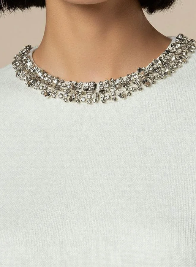 Iconic IVORY Iconic Regular Fit Top with Embellishment for Women | Best Price UAE