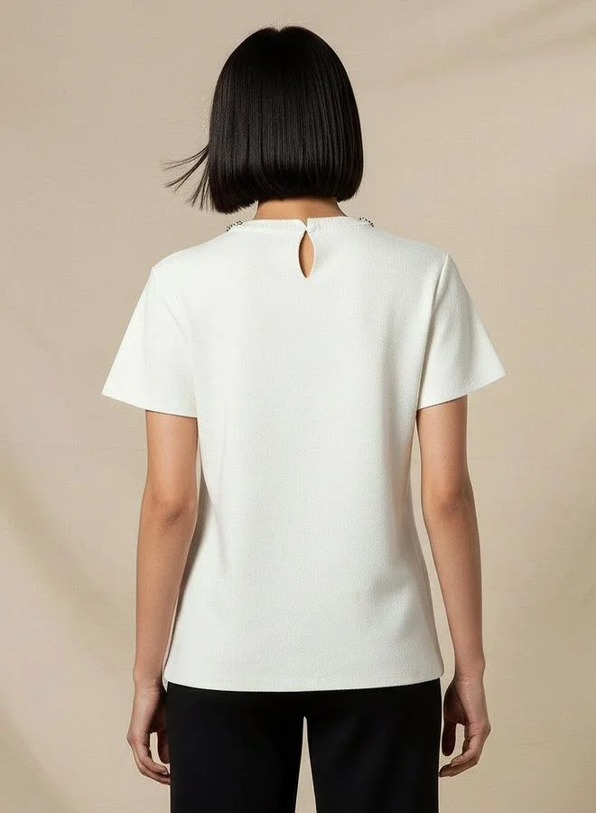 Iconic IVORY Iconic Regular Fit Top with Embellishment for Women | Best Price UAE