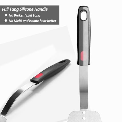 XiaoZu Stainless Steel Flexible Spatula Solid Turner, XiaoZu Thin Metal Spatula for Cast Iron Skillet, Thin Blade and Heat Resistant Silicone Handle, Great for Egg, Cookie, Meat, Crep, Large - Image 5